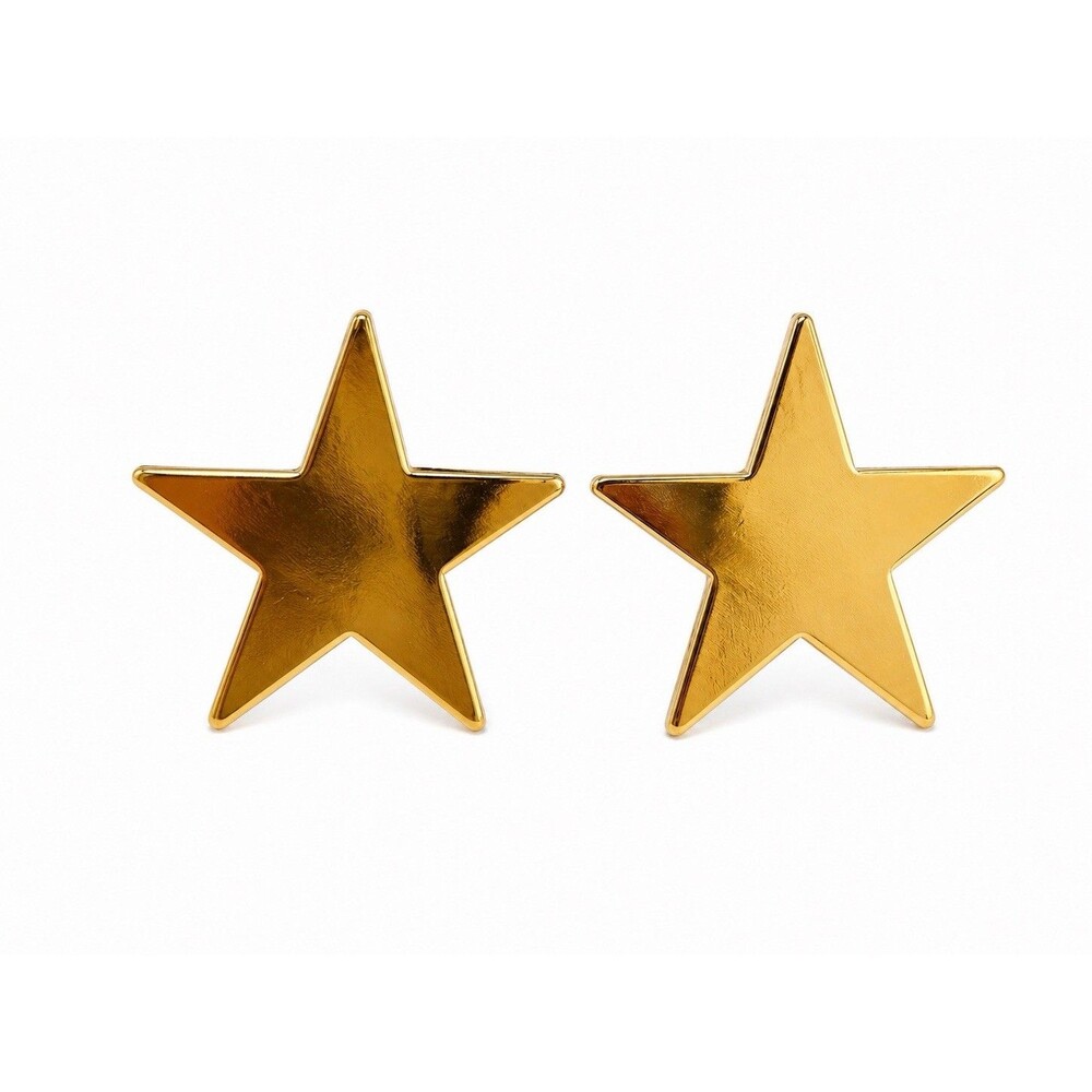 Vintage Gold Tone Star Stud Earrings Celestial Western Minimalist Statement
